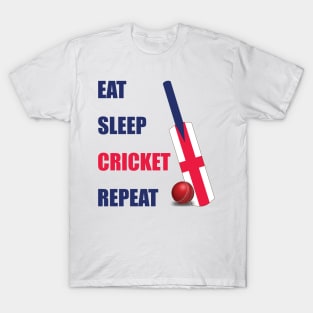 Eat Sleep Cricket Repeat England Flag Cricket Bat T-Shirt